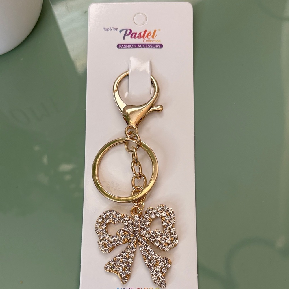 Crystal Bow Key Charm - Gold